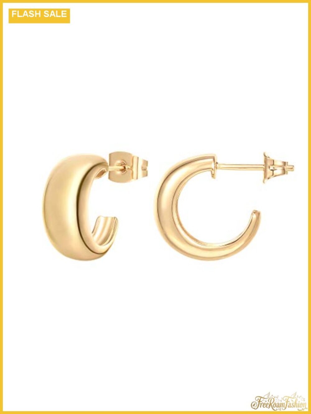 14K Gold Plated Thick Dome Huggie Hoop Earrings - 15mm Small Chunky for Women